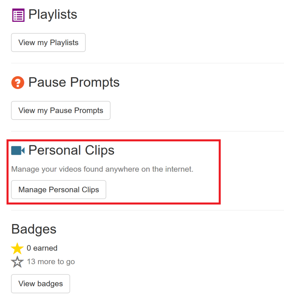 Manage Personal Clips button on your ClassHook profile.
